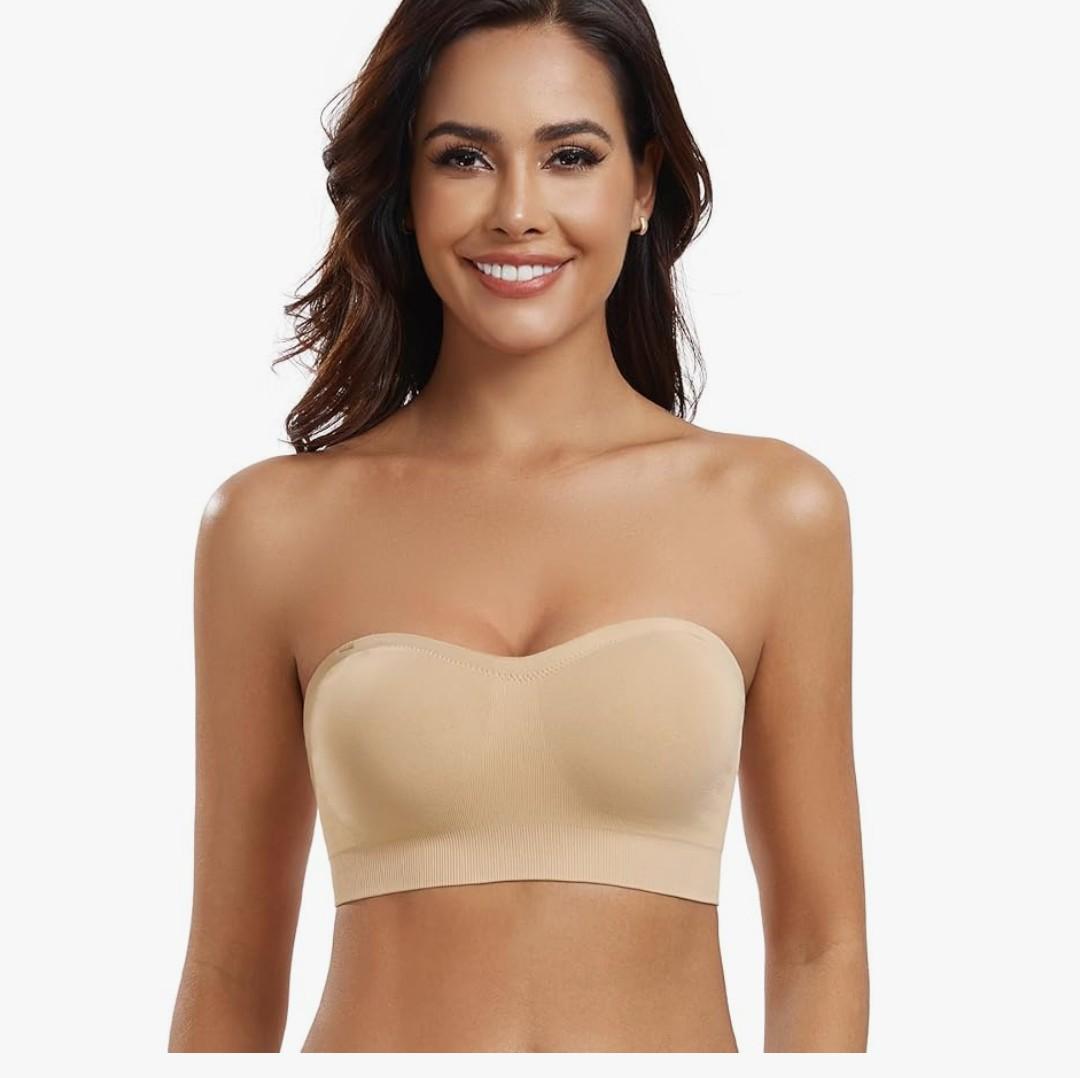 DotVol Women’s Wireless Strapless Bra with Non-Slip Silicone Multiway Seamless Bandeau Tube Top Bralette L