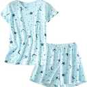 PNAEONG 1Pack Women's Cotton Pajama Sets Short Sleeve Sleepwear Tops with Capri Pants Summer Loungewear Pj Sets XXL