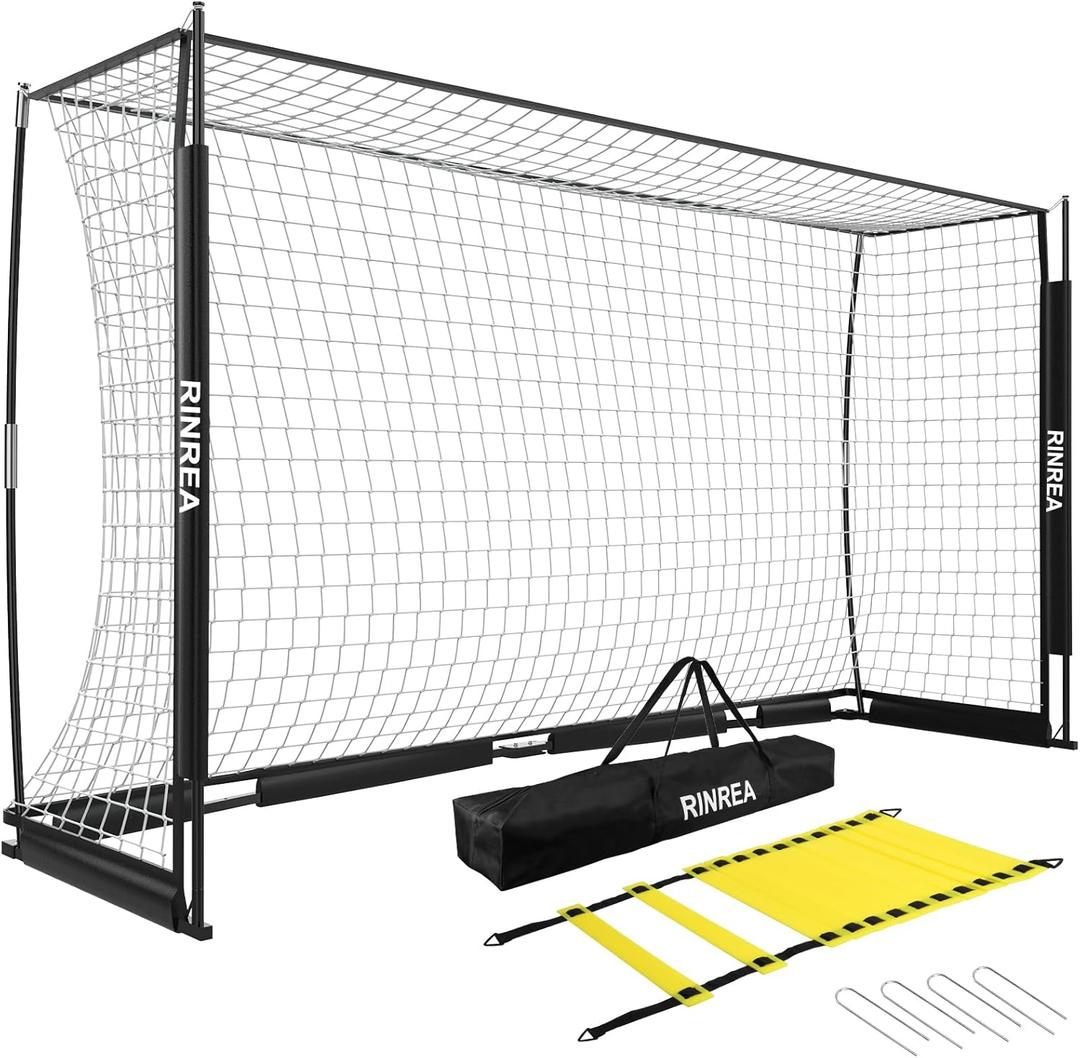 Portable Soccer Goal, Collapsible Soccer Goal Net Metal Base, Quick Setup Soccer Training Equipment with 1 Carry Bag, 1 Agility Ladder, 4 Ground Nails (Standard Black)