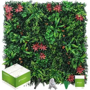 Grass Wall Panels 12 Pack 20"x20", Artificial Hedge Greenery Wall Backdrop, Plant Wall, UV Protected Privacy Fence Screen, Green Wall Decor for Outdoor Indoor Wedding Dcor (Red Maple)