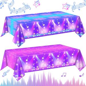 AFZMON 2Pcs Kpop Birthday Decorations Tablecloth, Magical Music Themed Disposable Plastic Table Covers, Happy Birthday Party Supplies- 54 x108 Inch