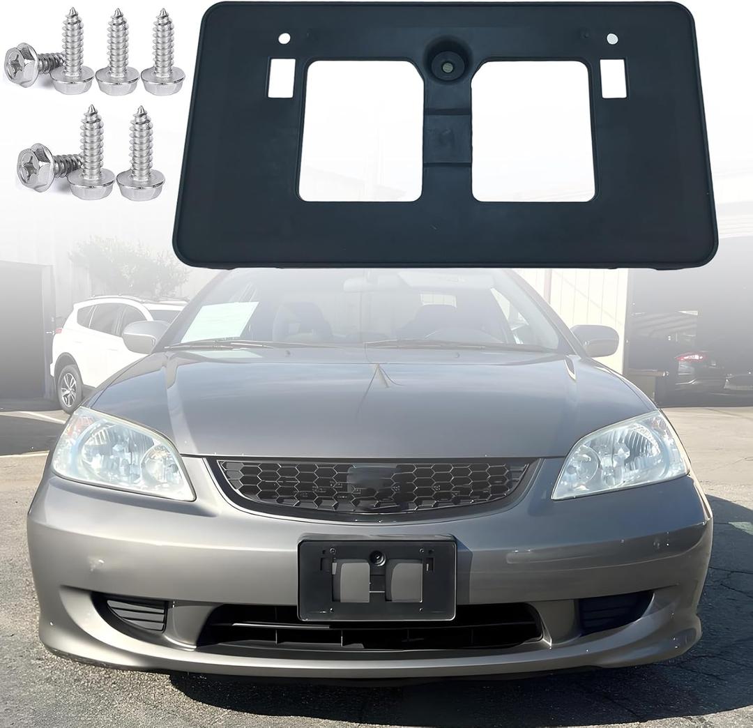 FASTCHE Front Bumper License Tag Plate Frame Bracket Holder Compatible with 2004 2005 Honda Civic Front Primed Coupe/Sedan Replace # 71145S5AA40 HO1068108