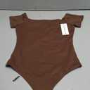 REORIA Women Sexy Off The Shoulder Short Sleeve Backless Basic Double Lined Thong Bodysuit Tops Small