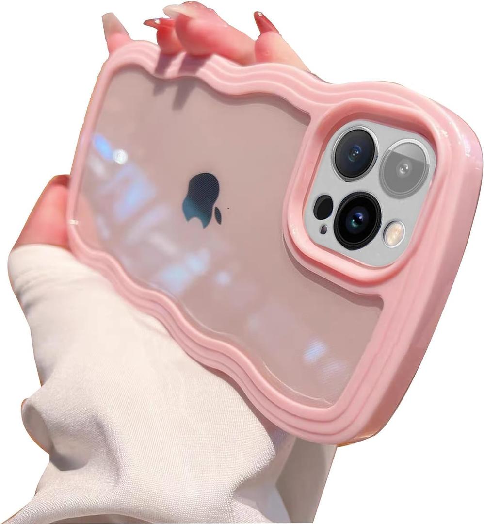 Compatible for iPhone 11 Case Clear Cute Curly Wave Frame Shape for iPhone 11 Phone Cases Shockproof Soft Protective Phone Cover for Women Girls Phone Cover Clear Design, Pink
