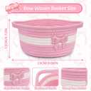 Pink Bow Basket for Nursery- Small Woven Gift Basket with Embroidered Bow, Empty Cute Rope Cotton Decorative Storage Bin, Baby 0rganizer with Handles, Shelves Shower Towel Wedding Decor