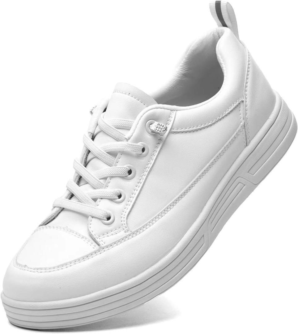 Women's White Non Slip Work Shoes, White Food Service Slip Resistant Work Shoes, White Women's Nursing Shoes.