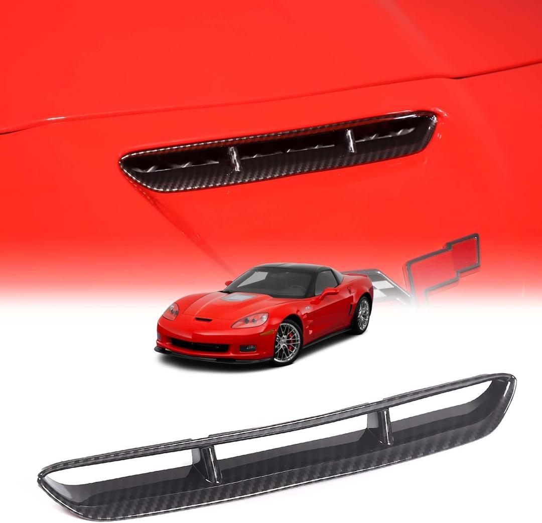 Car Hood Vents Compatible with Chevy Corvette C6 2005-2013, Hood Scoop Body Kit, Engine Hood Air Outlet Vent Moulding Cover Trim Accessories (Carbon Fiber Pattern)
