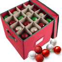 Christmas Decor Storage Box - Red Oxford Canvas Ornament Cube Chest With 64 Compartment Dividers, Riveted Handles, and Lid by Elf Stor