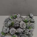Jing-Rise Artificial Flowers 50PCS Real Looking Fake Roses with Stem for DIY Wedding Bouquets Centerpieces Party Baby Shower Home Decorations (Silver Grey)