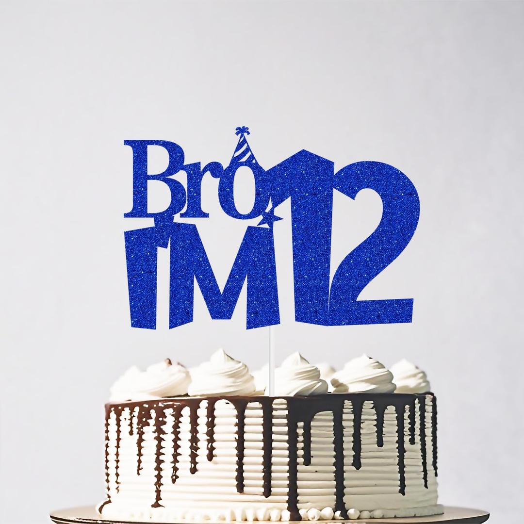 Glitter Bro I'm 12 Cake Topper, Official 12 Pre-Teen Happy 12th Birthday Cake Topper, Boys Funny 12th Birthday Party Decorations Blue