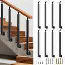 8 pcs Side Mount Stair Railing Post, 35.4 Inch Black Metal Baluster Spindles with 270 Adjustable Bracket for Indoor Outdoor Stairs, Deck, Porch & Balcony Railing