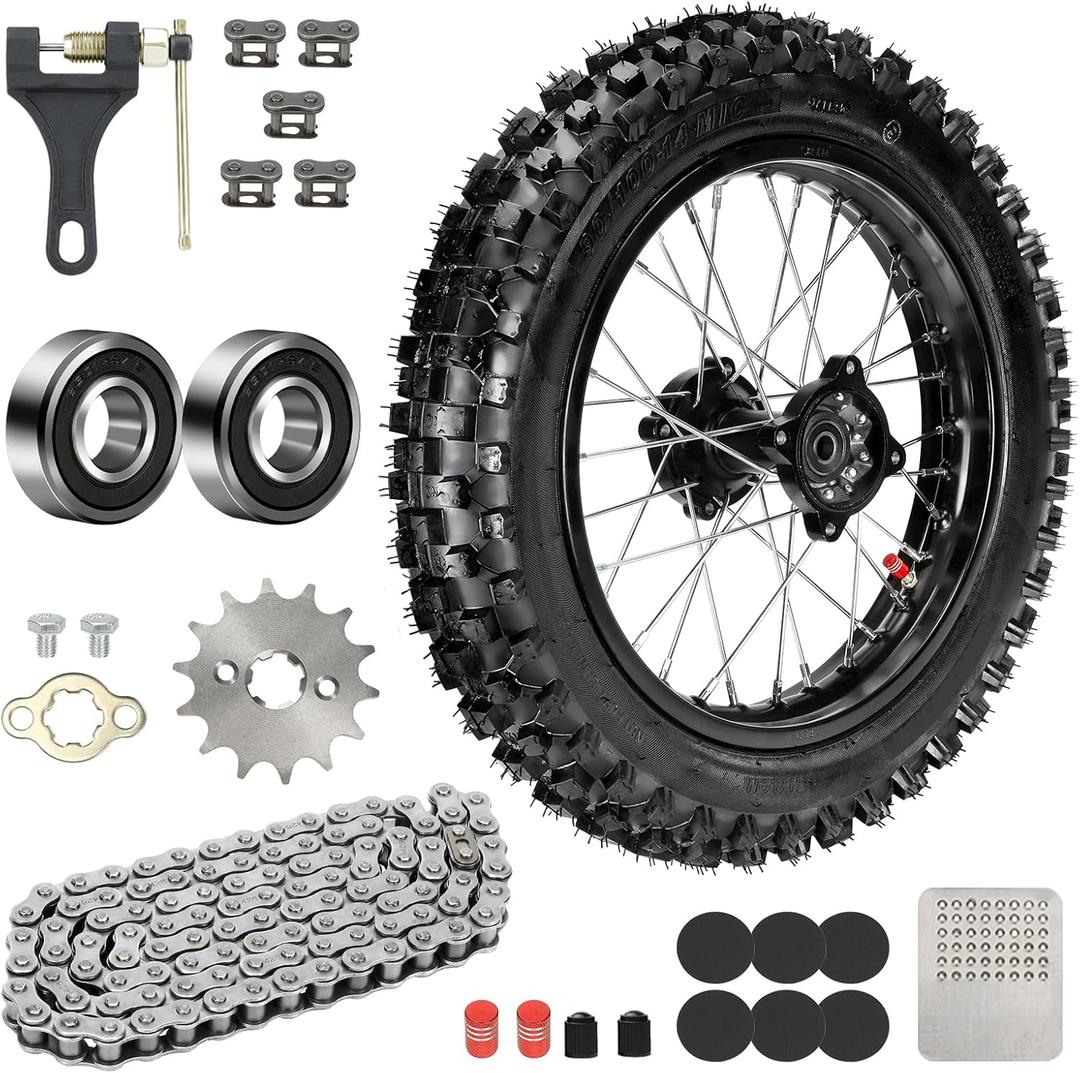 14'' Rear Wheel 90/100-14 3.00-14 Dirt Bike Tire Rim Assembly Compatible with SSR Apollo 150cc 140cc 125cc CR80R CR85R CRF80F CRF125F DB17 KX85 KLX125 KLX140 TTR125 Off Road Motocross Parts