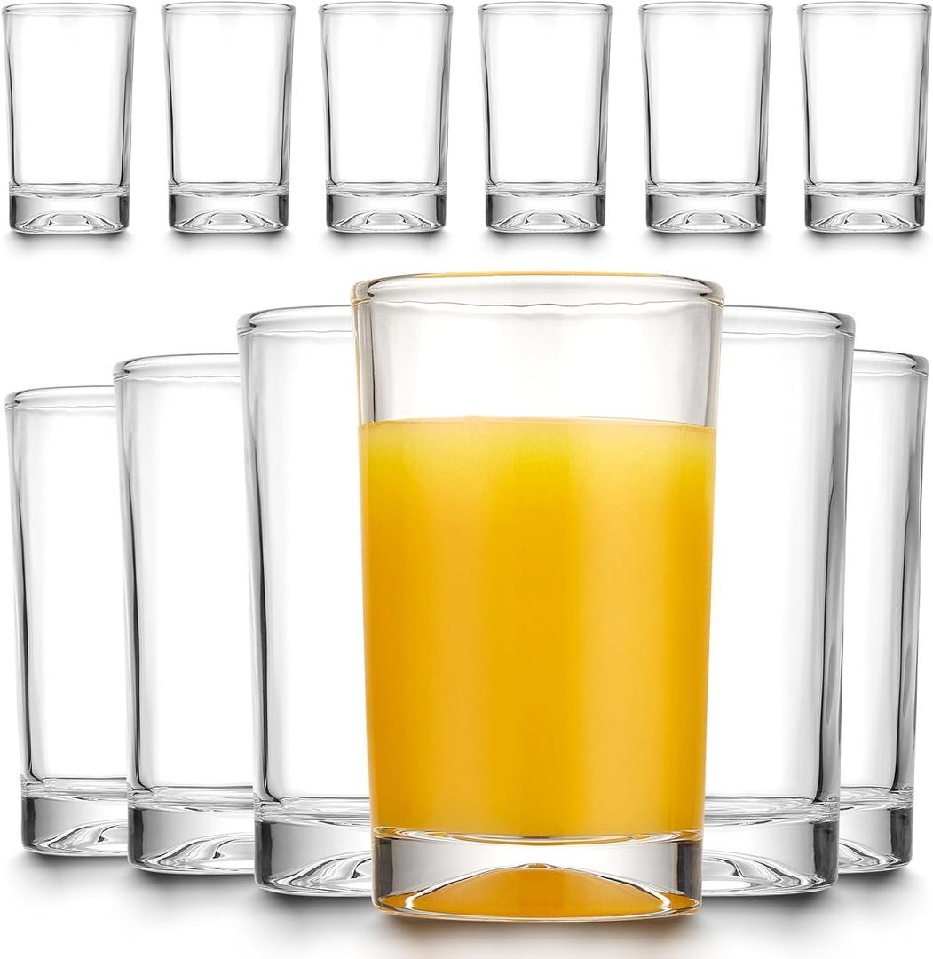 Mfacoy Small Juice Glasses Set of 6, 5.5-ounce Glass Cups, Heavy Base Small Drinking Glass Set, Clear Cups, Thick and Durable Shot Glasses, Drinking Glasses for Juice and Milk (Full Size - 5.5 Ounce)