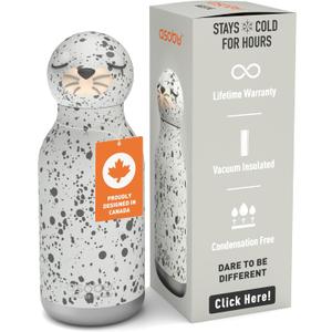asobu Bestie Bottle Insulated Stainless Steel Water Bottle with Detachable Soft Animal Head Fun Drinking For Kids and Teens with Flexible Reusable Straw 16 Ounce (Seal White)