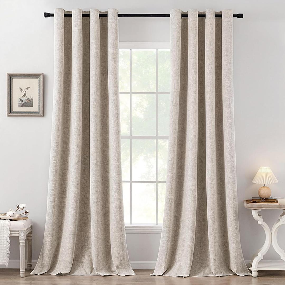 MIULEE 100% Blackout Linen Textured Curtains for Bedroom Solid Thermal Insulated Natural Grommet Room Darkening Curtains & Drapes Luxury Decor for Living Room Nursery 52 x 108 Inch (2 Panels)