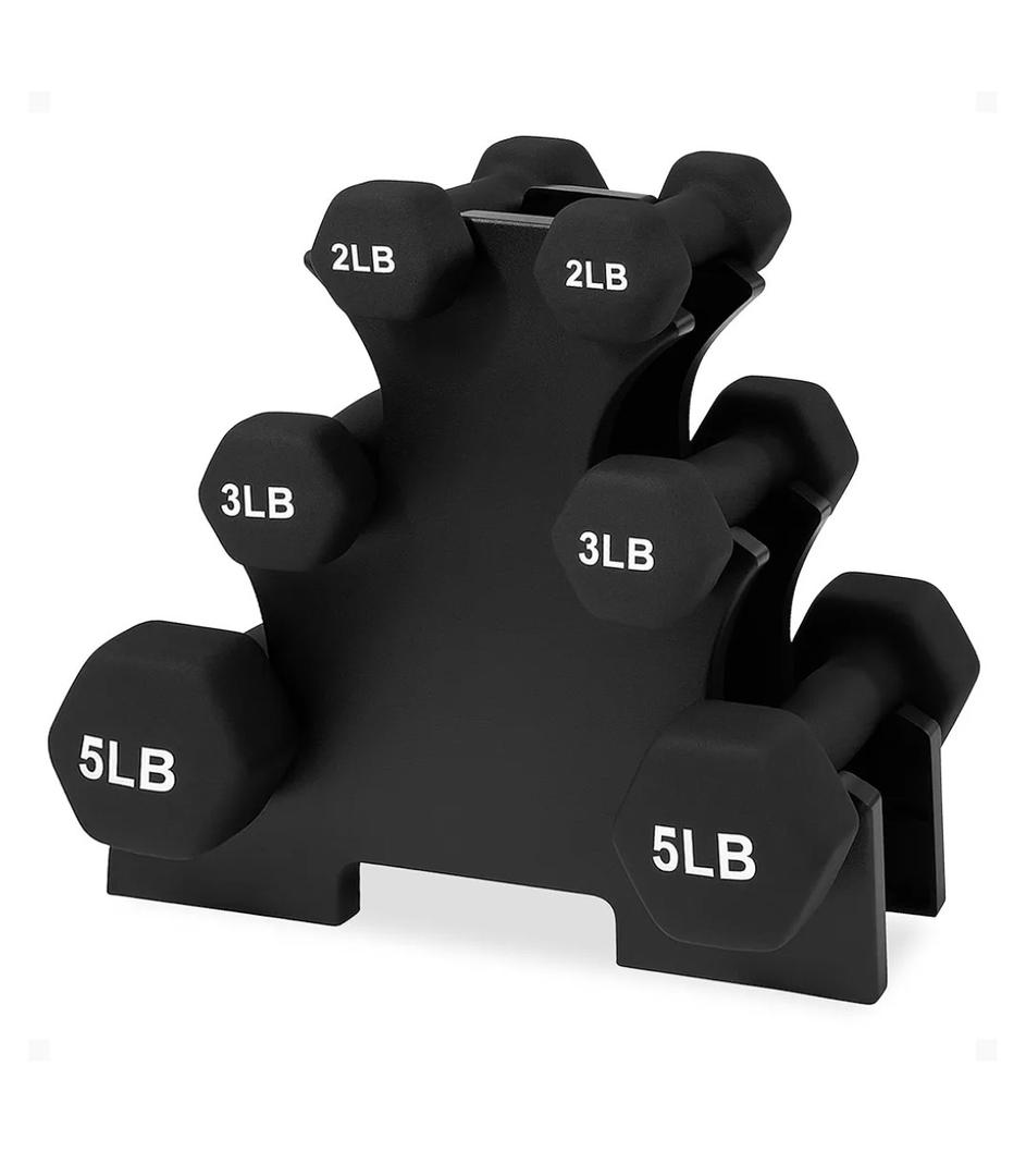 BalanceFrom Neoprene Coated Iron Dumbbell Hex Weights Set with Stand – Color-Coded or Black Options with Non-Slip Grip for Strength Training, Resistance Workouts, and Home Gym Fitness