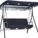 Swing Canopy Replacement Top, 3 Seat Outdoor Patio Swing Canopy Replacement Cover for Porch Patio Garden Seat (Black/76 * 49 * 5.9)