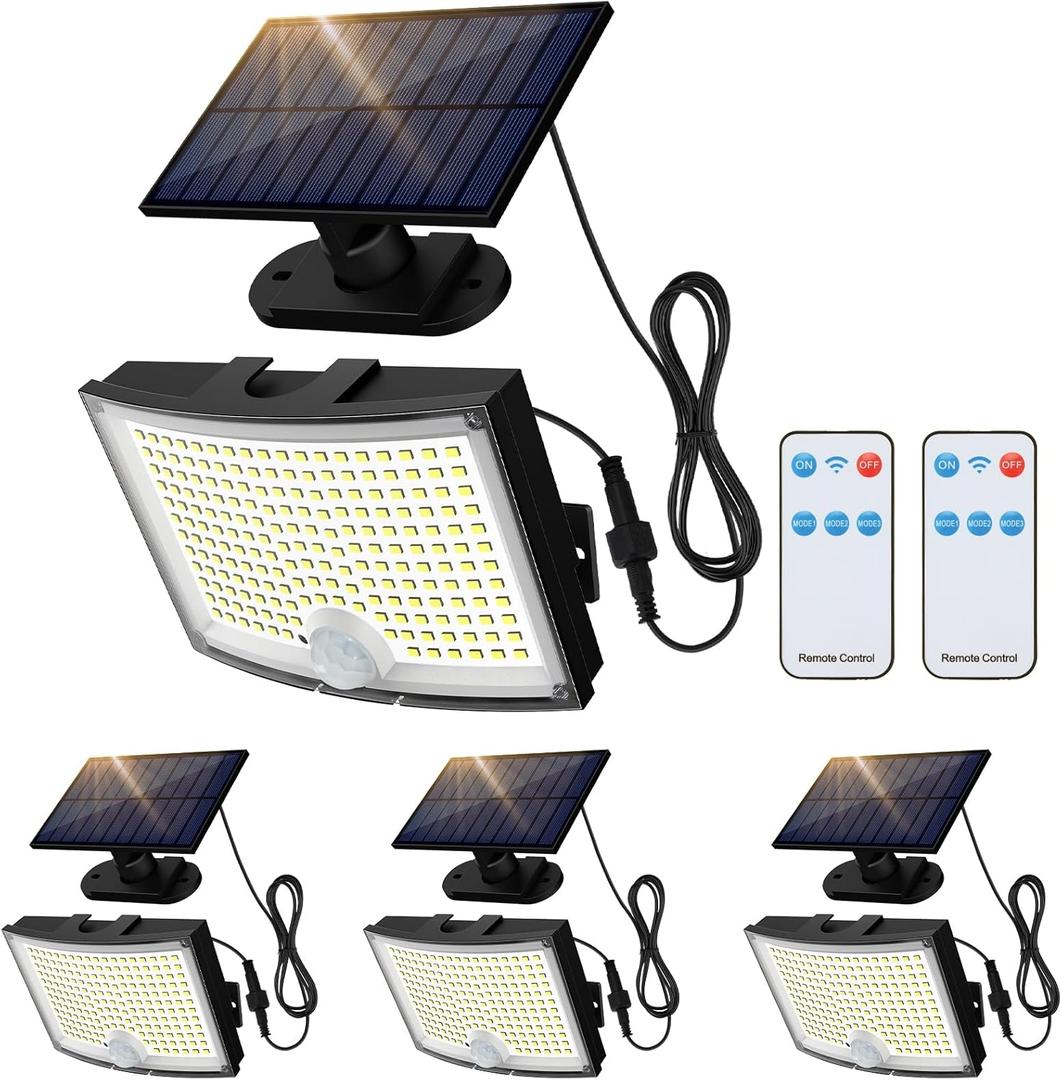 Adiding Solar Outdoor Lights, 2800LM LED Flood Lights with 16.4 Ft Cable, Remote Control Solar Motion Sensor Lights with 3 Modes, Solar Powered Security Lights for Outside Patio, Yard, Garage, 2 Pack