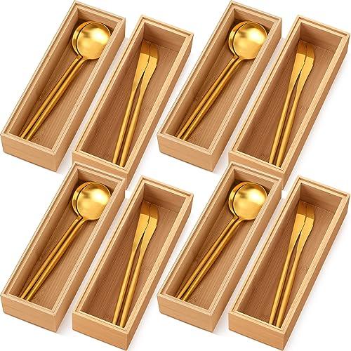 Kigley 8 Pieces Bamboo Drawer Organizer Kitchen Utensils Wooden Utensil Stackable Wooden Storage Box Bamboo Silverware Tray for Drawer(9 x 3 x 2 Inch,Wood)