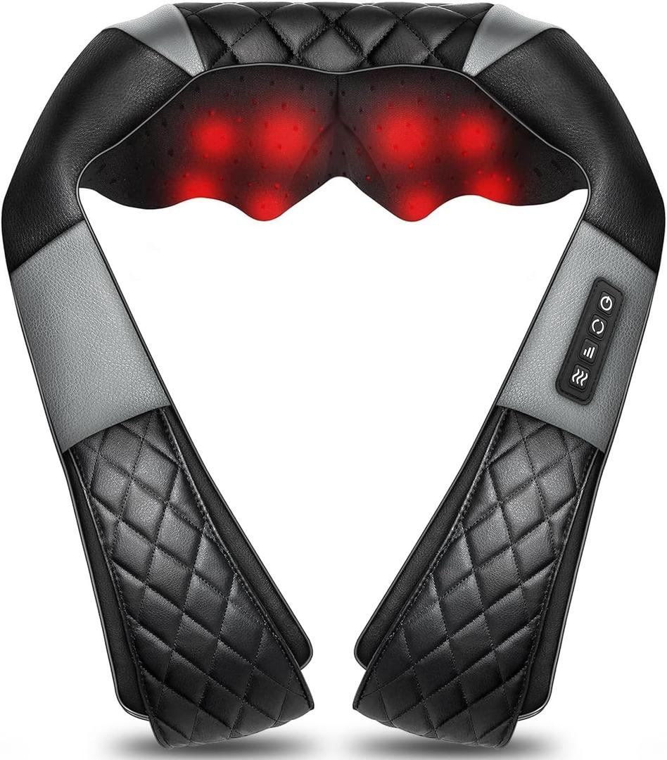 Shiatsu Neck and Back Massager with Heat - Deep Tissue 4D Kneading Shoulder Massage Pillow for Back, Neck and Shoulder, Body Muscle Pain Relief, Use at Home, Office, Car - Gifts for Women Men Dad Mom (Black Grey)