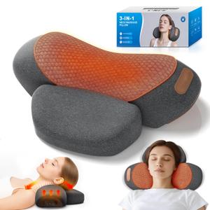 3in1 Neck Massager Pillow with Heating and Cervical Traction  Deep Tissue Massage for Pain Relief, Ergonomic Shoulder Massage Pillow, Neck Hump Corrector Ideal Gift for Women and Men Corded