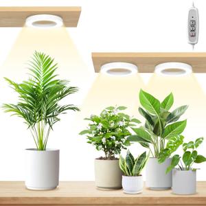 LORDEM 6.3 Ceiling Grow Lamp for Indoor Plants, 216 LEDs Full Spectrum Halo Plant Light, Under Cabinet Grow Lights with 4/8/12H Auto Timer, 3 Switch Modes, 4 Dimmable Brightness Levels, Tri Head