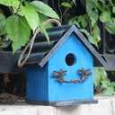 Bird House for Outside, Resting Place for Birds, Hanging Natural Wooden Bird Nest, Bluebird House Handcrafted Hut (Blue)