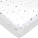 American Baby Company 2 Pack 100% Natural Cotton Fitted Pack and Play Sheets 39" x 27" - Soft & Breathable Pack N Play Sheets for Playard & Mini Crib Mattress, Gray Star and White, for Boys & Girls