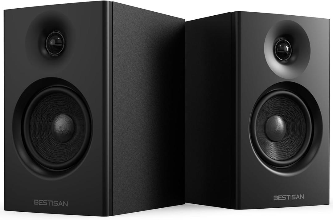 BESTISAN Powered Bookshelf Speakers, 50W Bluetooth Speakers with 4-Inch Woofer, Ideal for Record Player, Turntable, PC, and TV