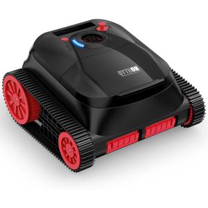 NIXBOT QP5 Robotic Pool Cleaner, Cordless Pool Vacuum for Inground Pools, Dual-Motor Turbine System, Robotic Pool Vacuum for Above Ground Pools with Wall Climing and Navigation Technology (Red/Black)