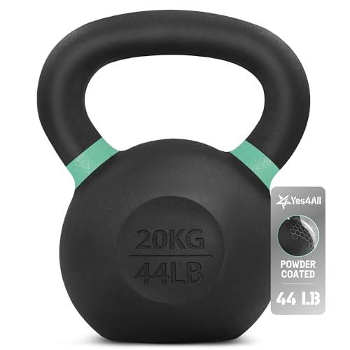Yes4All Color Code Cast Iron Powder Coated Kettlebell with Large Handle & Flat Base, H - Green - 20 KG / 44 LB