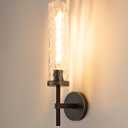 19.5" Knurled Brass Wall Sconce with Water Ripples Glass Tube, Black Gold Bathroom Vanity Light Fixtures, Modern Lamp Lighting for Bedroom, Living Room, Hallway, Staircase, Mirror, Kitchen