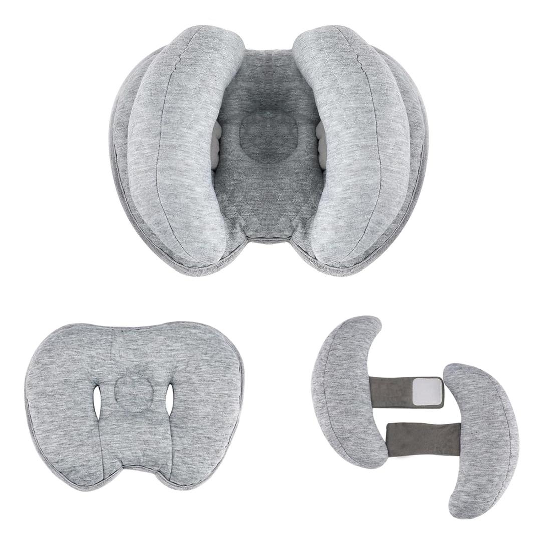 2 in 1 Baby Support Pillow, Adjustable Banana Shape Baby Neck Head Travel Pillow Stroller Insert Cushion for Kids, Toddler, Gray (Grey)