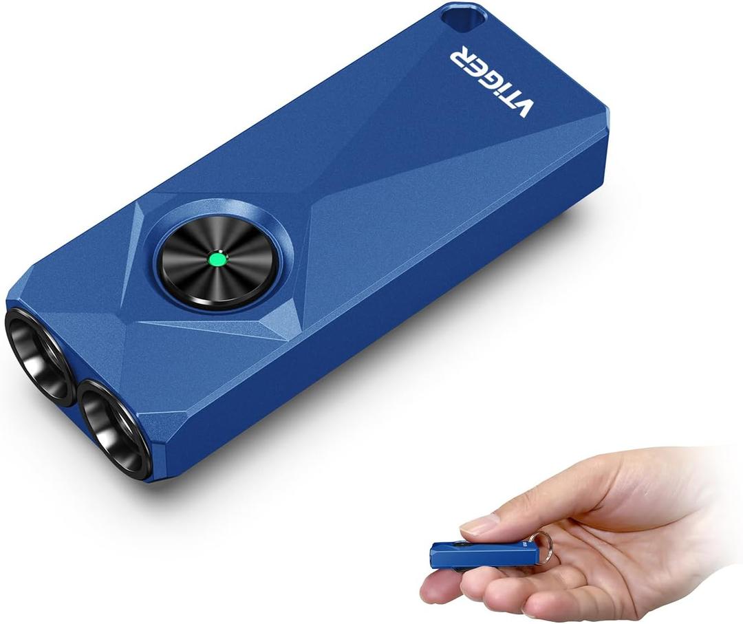 VTIGER K1 Keychain Flashlights, 800 Lumens Portable Flat Little Light,USB Rechargeable Mini Pocket EDC Flashlight with Clip,Compact LED Keyring Lights with Magnet for Everyday Carry,Camping,Emergency (Blue)