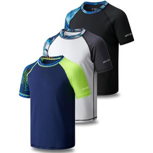 Liberty Pro 3 Pack Boys' UPF 50+ Rash Guard Short Sleeve Swim Shirts, Quick Dry UV Protection Swimwear for Kids, Set 3, Youth Medium (Black, M)