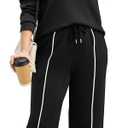 WIHOLL Lounge Sets for Women 2 Piece Fall Outfits 2025 Wide Leg Pant Matching Sets Womens Clothing (Black, L)