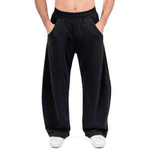 HeSaYep Men's Fleece Baggy Sweatpants Wide Leg Barrel Sweat Pants Lounge Athletic Gym Pants with Pockets (Large, Black)