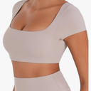 Sunzel Womens Short Sleeve Crop Top with Built in Bra Athletic Yoga T Shirt Casual Fitted Workout Gym Active Tee with Padding, Medium