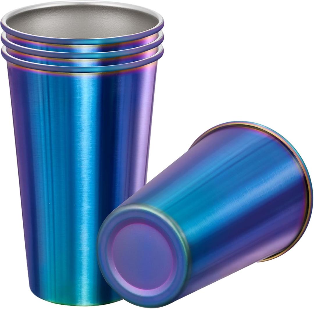MEWAY 4 Pack 24oz Stainless Steel Pint Cup,Healthy Unbreakable and Stackable,Metal Drinking GlassesBeer GlassesRainbow