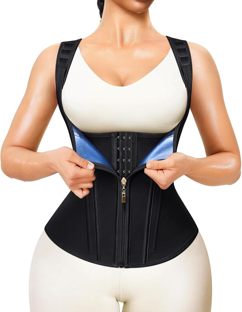 Junlan Waist Trainer for Women - Sauna Suit Sweat Vest for Working Out (Medium, Black)