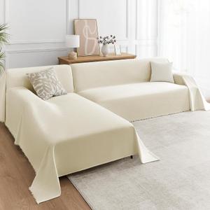 Sectional Couch Covers 2-Piece Set for L-Shaped Sofas, Pet Friendly Washable Furniture Protector, Chenille Couch Blanket Fits 2-3 Cushion Couches(71"x118"+71"x118", Beige)