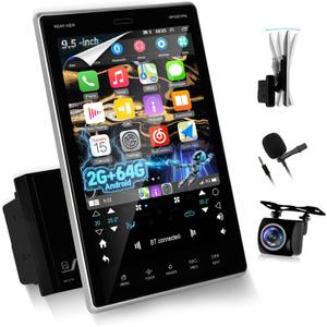 2G+64G Android Double Din Car Stereo 9.5 inch Touch Screen Vertical Radio - Wireless Carplay & Android Auto/Bluetooth/EQ Audio/SWC/GPS Navigation/FM RDS