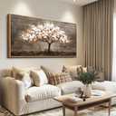Wapluam Large Framed Wall Art,Tree Of Life Wall Art,Neutral Abstract Canvas Painting Art Prints,Wall Decor For Living Room,Modern Rustic Pictures For Bedroom Bathroom Dining Room Office Decorations