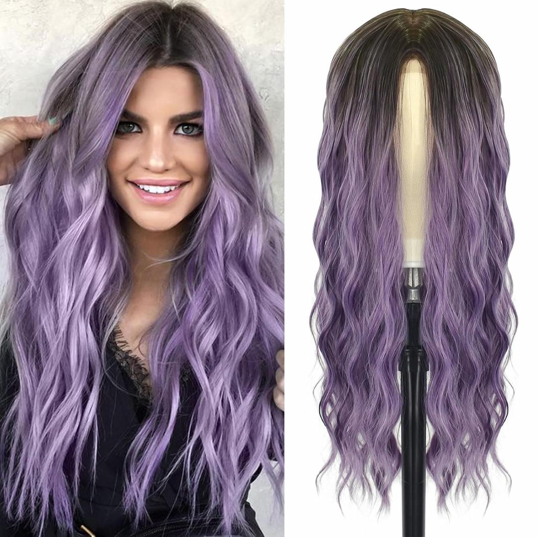 Cosplay Long Ombre Purple Wig 28 Inch Middle Part Synthetic Wigs for Women