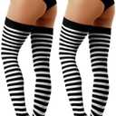SATINIOR 1 Pair Women's Long Striped Socks Thigh Knee High Striped Stockings for Women Christmas Party