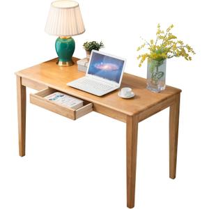Solid Wood Desk with Drawer, Wooden Home Office Desk for Work, Student Computer Desk for Small Spaces, Gaming Study PC Desk for Bedroom, Easy to Assemble (Teak Color 39 inch), 39 inches x 24 inches x 30 inches