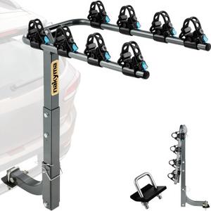 Upgraded Hitch Bike Rack for 4 Bikes, 240LBS Max Load Hanging Bike Carrier for Car, SUV, Truck & RV with 2 Receiver, High-Strength Double Arms