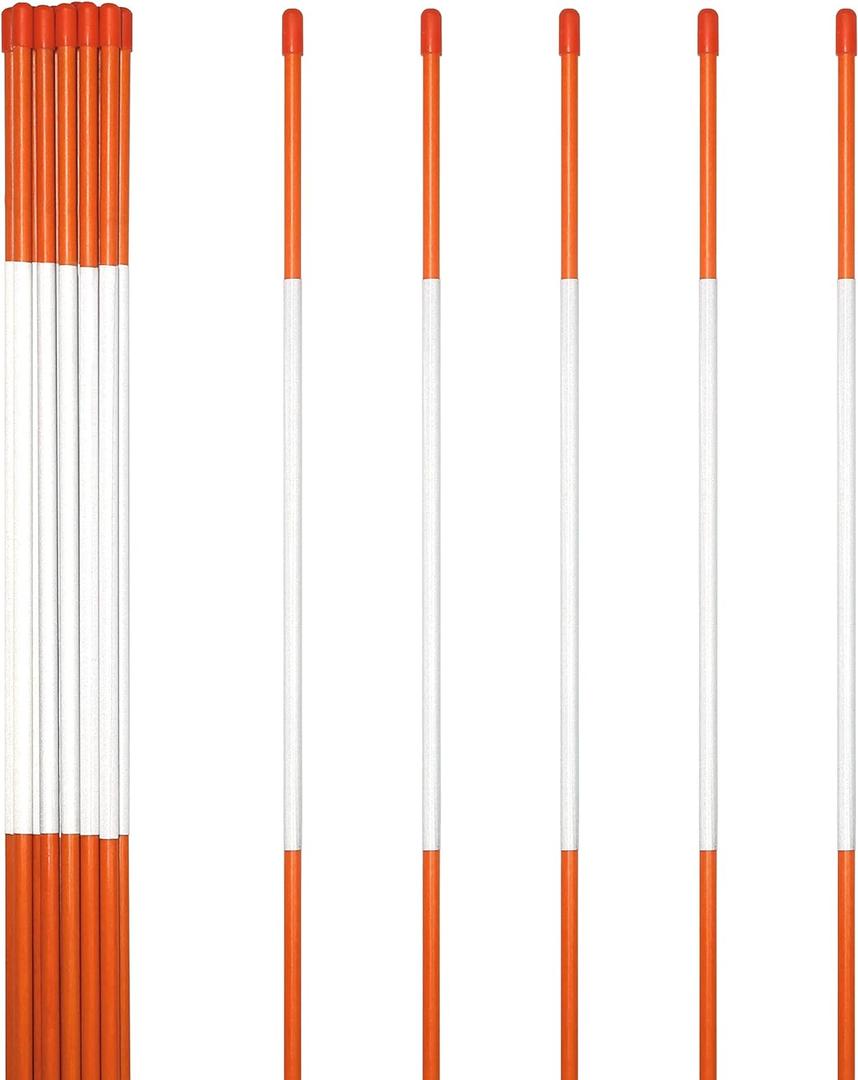 Anley 20 Pack 48" Reflective Driveway Markers, Snow Stakes with Fiberglass Pole & Hammer Cap - 4 Ft High Visibility Safety Markers Reflective Strip for Snow Plowing and Landscape (1/4" Dia, Orange)