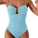 Eomenie One Piece Swimsuit for Women Tummy Control Ruched Bathing Suit Cutout U Wire Swim Suits (Blue) M