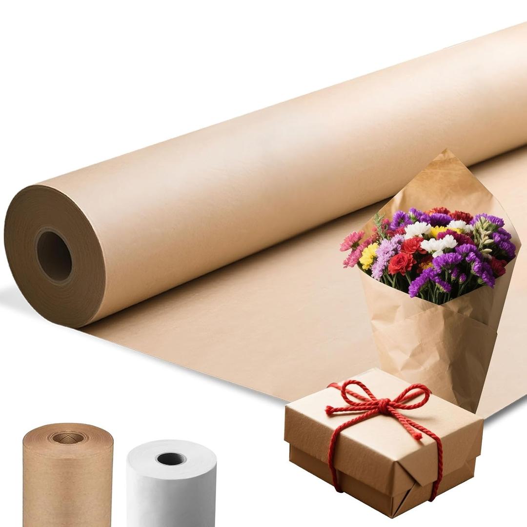 48" × 2400"(200') Thickened Brown Kraft Paper Roll， Flower Bouquet Brown Wrapping Paper Roll，Gift Wrapping Paper for Moving, Bulletin Board,Birthday, (Brown, 48" × 200')
